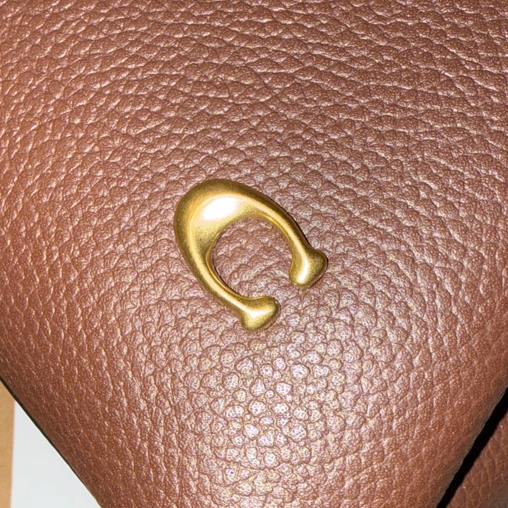Coach Brown Pebbled Leather Top-Handle Shoulder Bag with Gold Accent - Picture 10 of 11